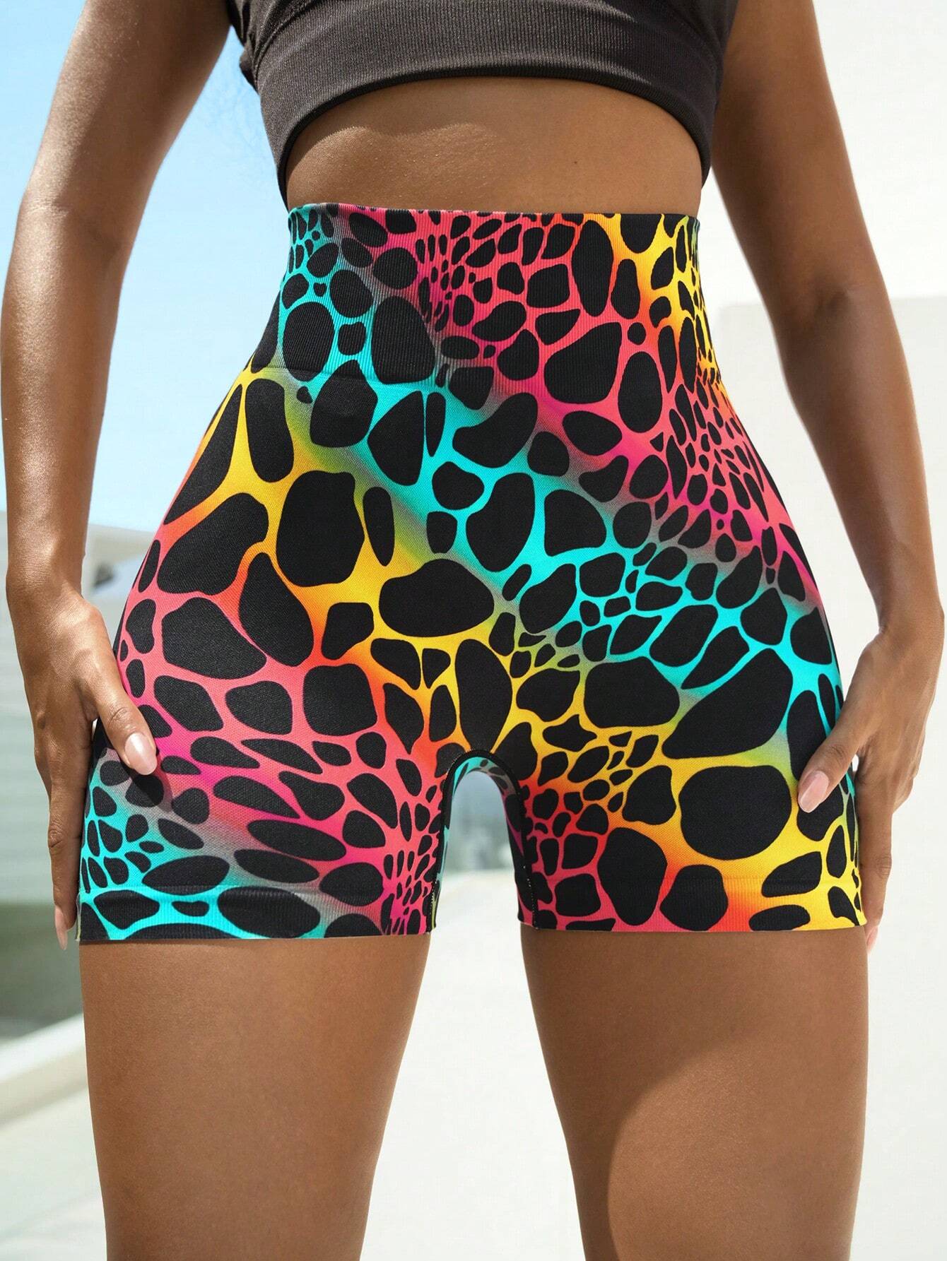 Lakelyn Allover Print Workout Shorts AECH ACTIVE