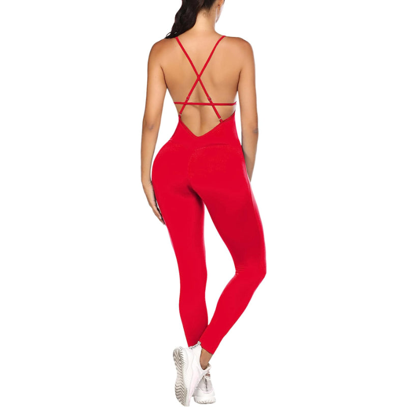 High Stretchy Low Cut Backless Workout Jumpsuit AECH ACTIVE
