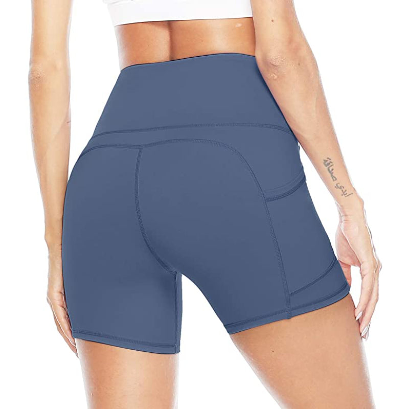 Tan High Waist Side & Inner Pockets Athletic Shorts