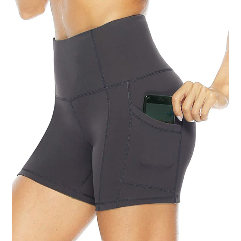 Dark Slate Gray High Waist Side & Inner Pockets Athletic Shorts
