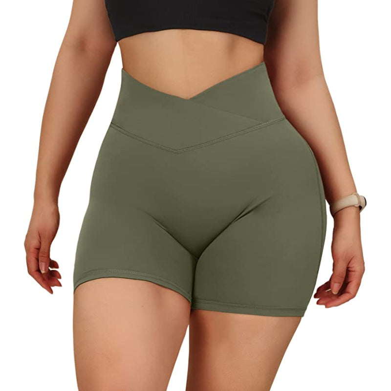 Dark Olive Green Naomi V Cross Gym Shorts