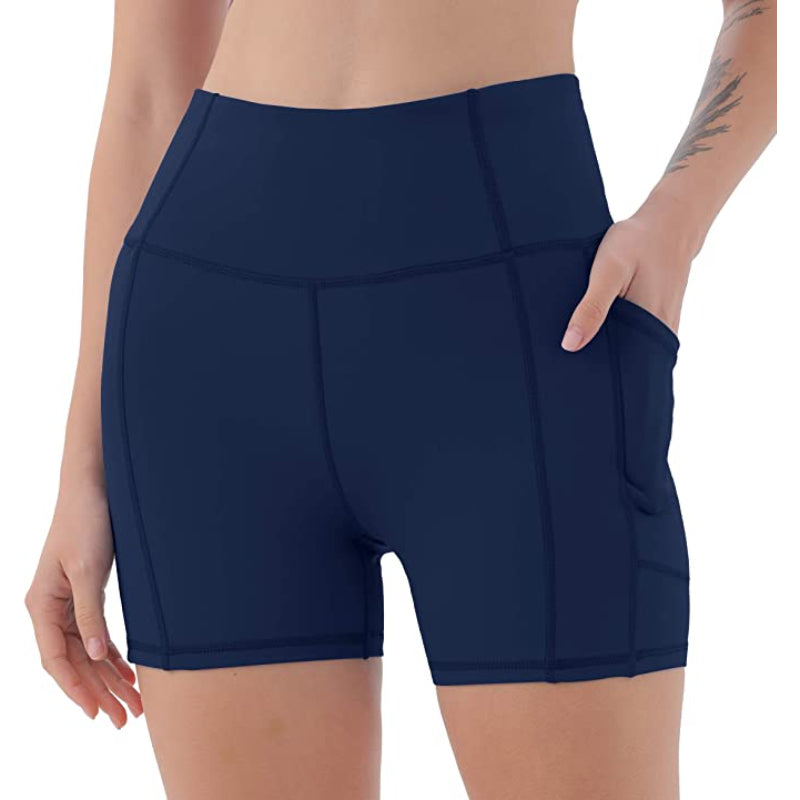 Midnight Blue High Waist Side & Inner Pockets Athletic Shorts