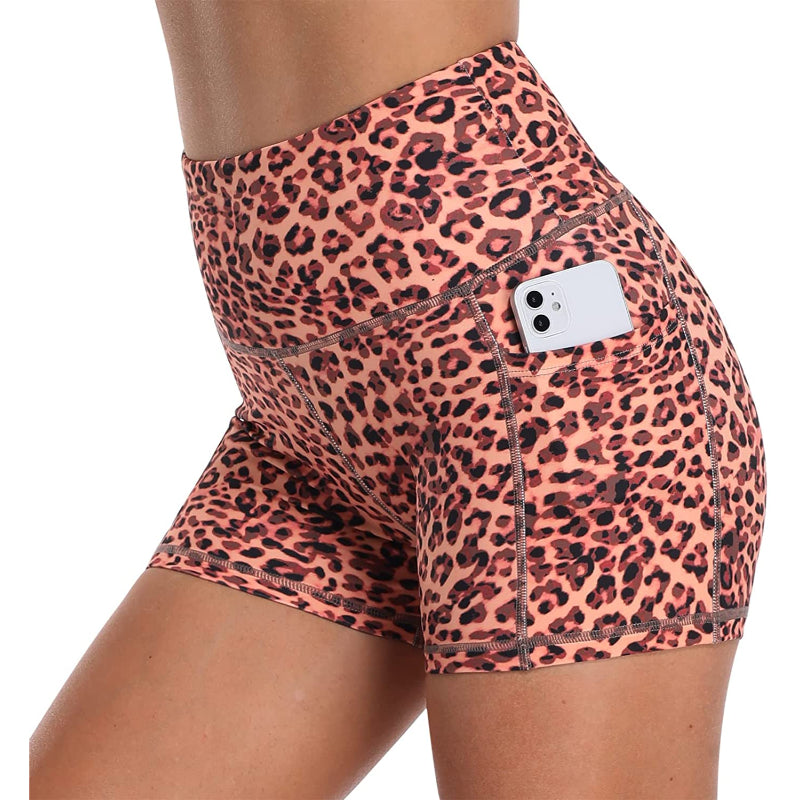 Rosy Brown Ada Leopard Side Pockets Running Shorts