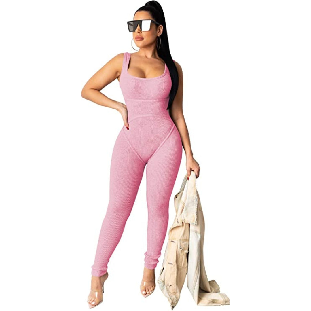 Light Pink Nyra Ribbed Sporty Jumpsuit