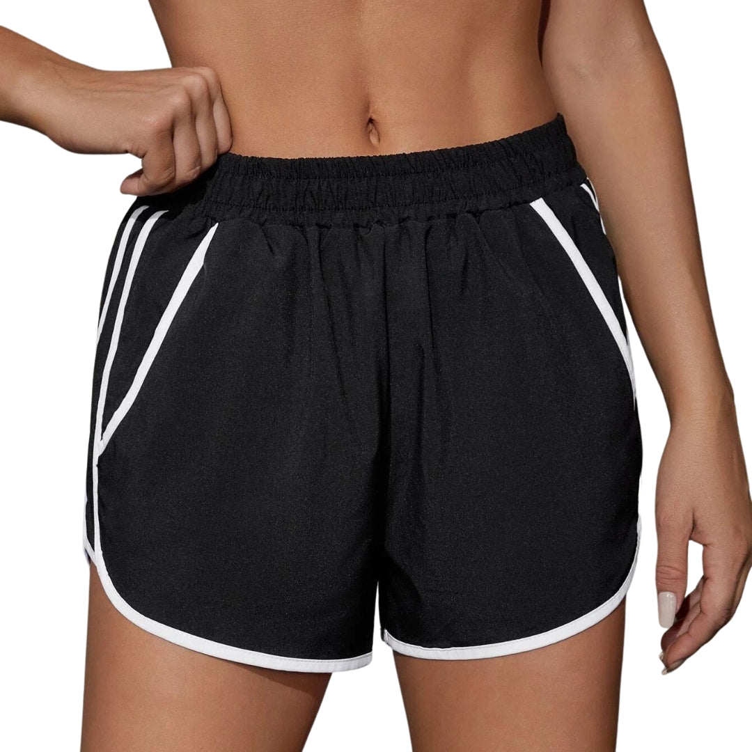 Black Samantha Stripes Workout Shorts