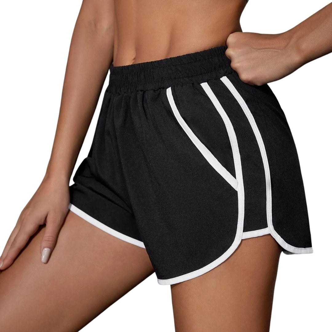 Black Samantha Stripes Workout Shorts