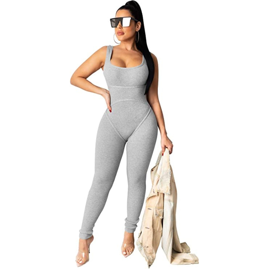 Gray Nyra Ribbed Sporty Jumpsuit