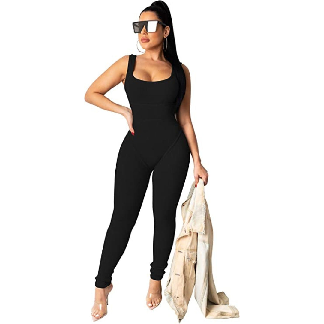 Black Nyra Ribbed Sporty Jumpsuit
