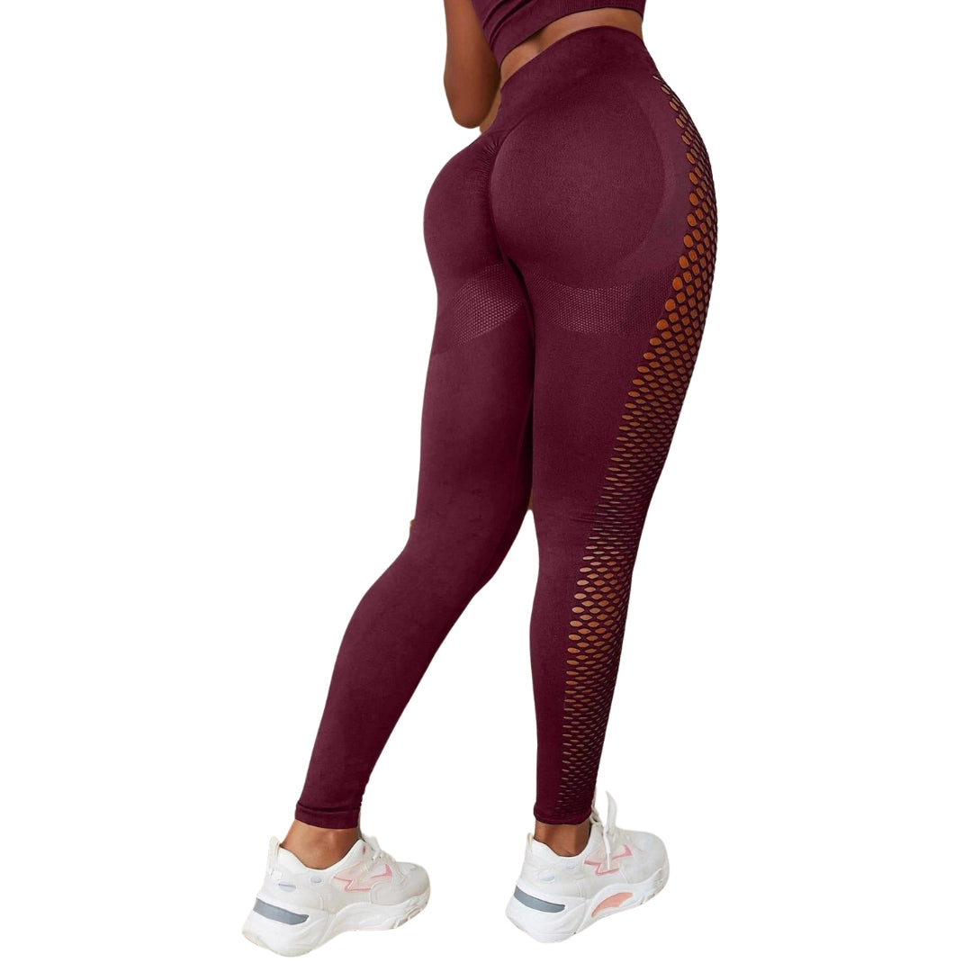 Dark Red Madison Hollow Out Leggings