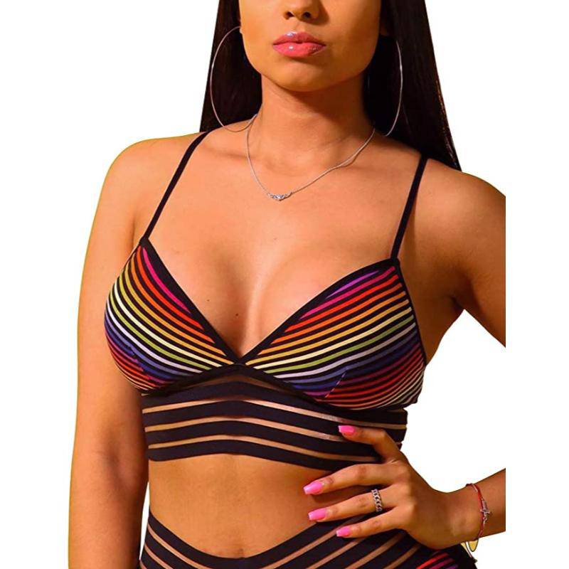 Coral Rainbow Strappy Breathable Sports Bras