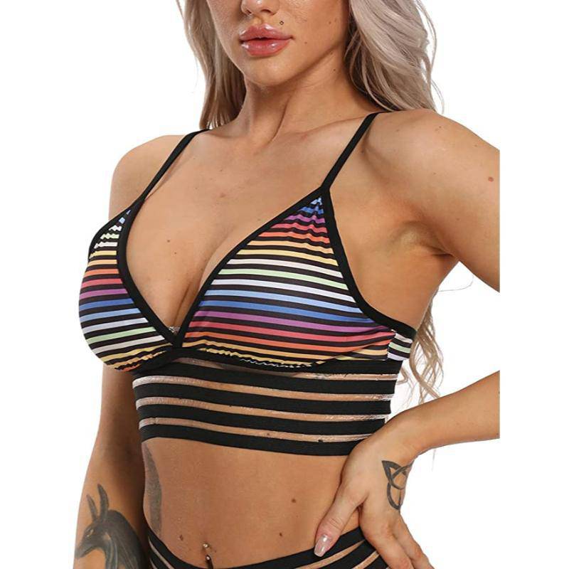 Rosy Brown Rainbow Strappy Breathable Sports Bras
