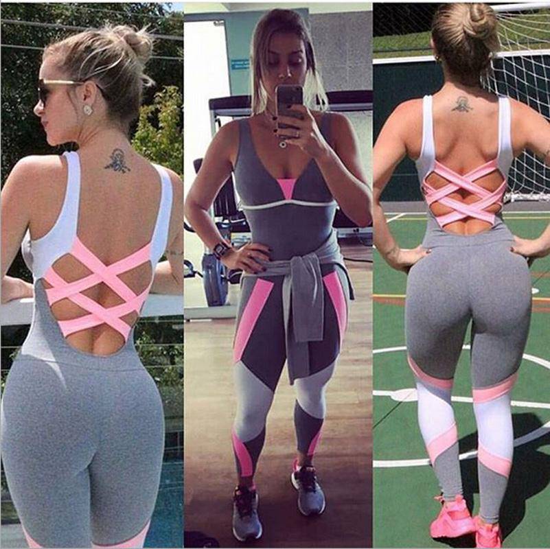 Crossed-back Fitness/Yoga Sports Bra + – Jumpsuits for Women