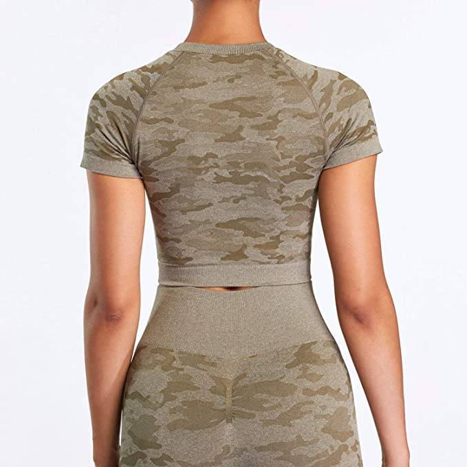 Rosy Brown Camo Seamless Workout Short Sleeves Top