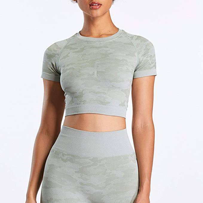 Lavender Camo Seamless Workout Short Sleeves Top