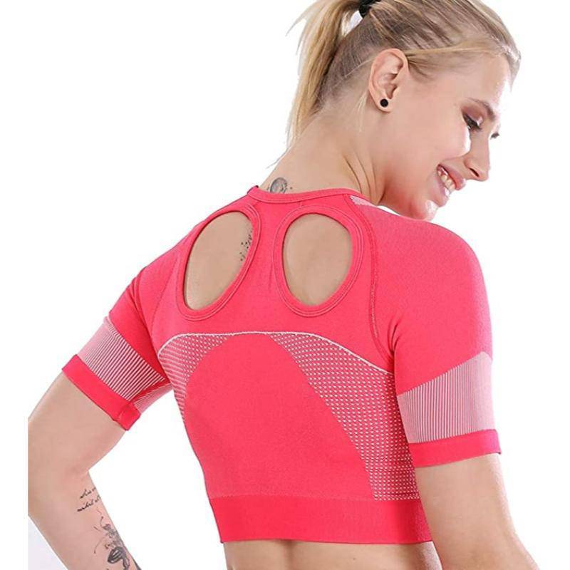 Light Coral Workout Seamless Open Back Short Sleeves Top
